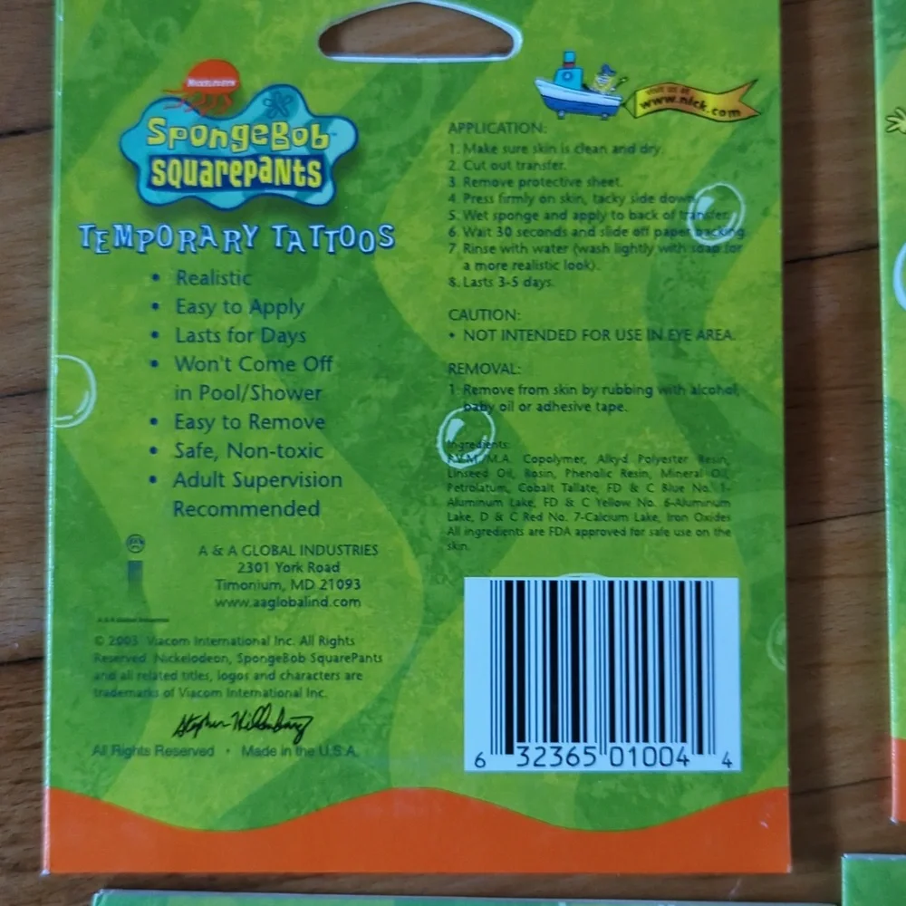 🆕 6 sheets SpongeBob variety temporary tattoos